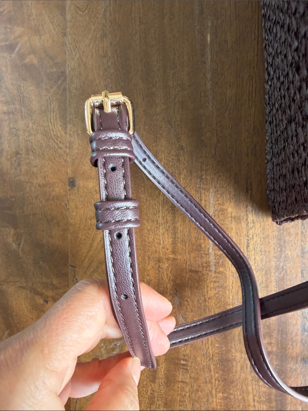 Chocolate Brown Woven Crossbody with Resin Top Handle Gold Hardware - Picture 7 of 14